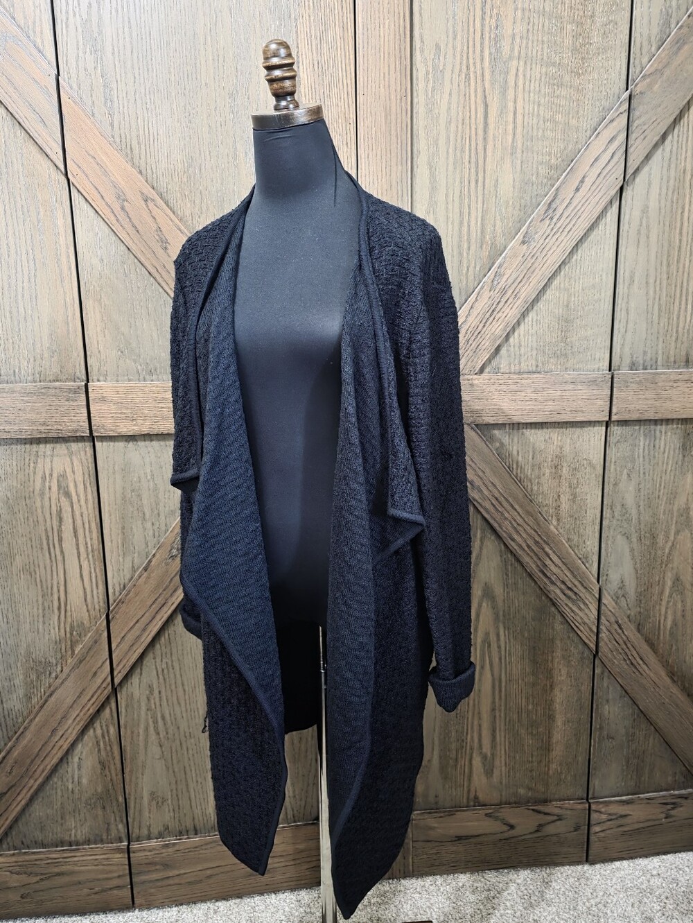 St. John Black Open-Front Draped Knit Cardigan